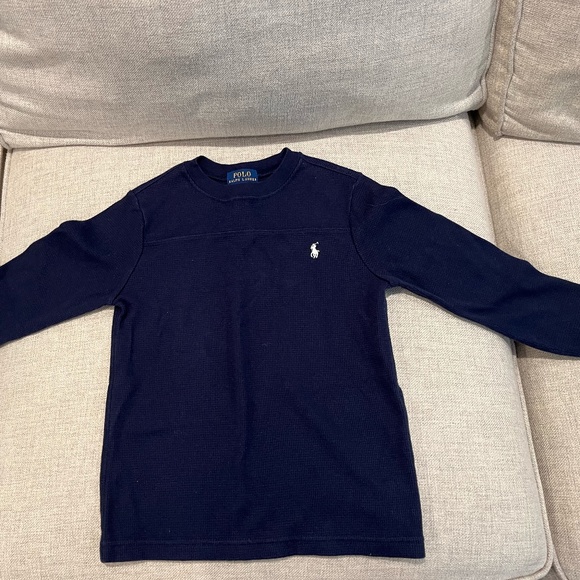 Boys Navy Waffle Long Sleeve Shirt Size 6 - Picture 1 of 4